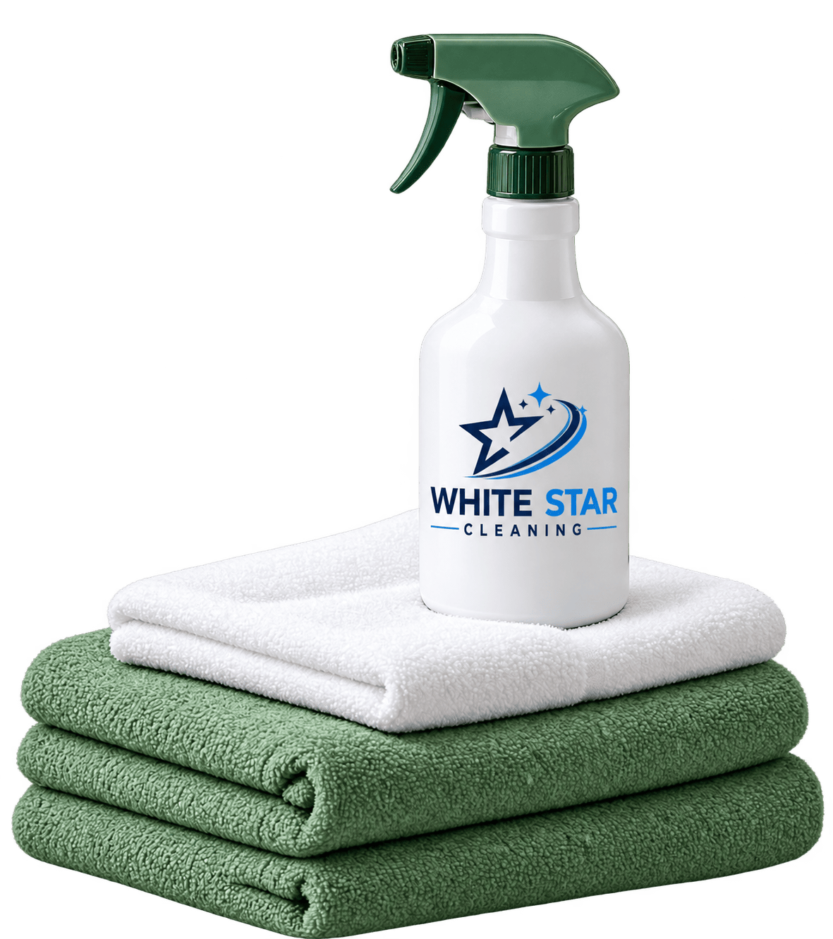 White Star Cleaning loqolu təmizlik qabı və təmiz dəsmallar